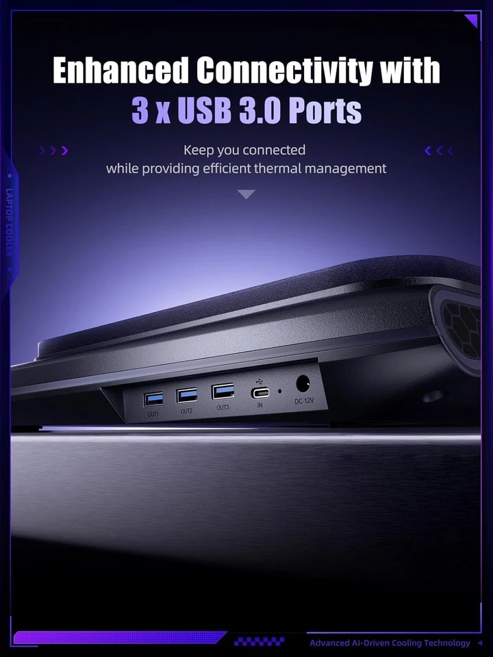 Llano V12 Ultra 便携式电脑冷却垫,5.5 英寸涡轮风扇,RGB,300–2800 RPM,187 美元 MSRP — 第 3/4 张图片