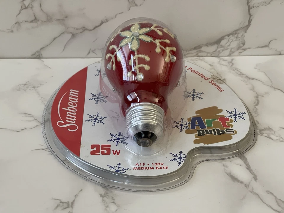 Sunbeam Hand Painted Series Art Light Bulbs 25W Snowflake Red New - Image 3 of 4