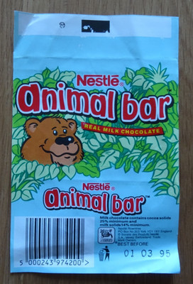 NESTLE ANIMAL BAR WRAPPER 1995 ECHTE MILCHSCHOKOLADE