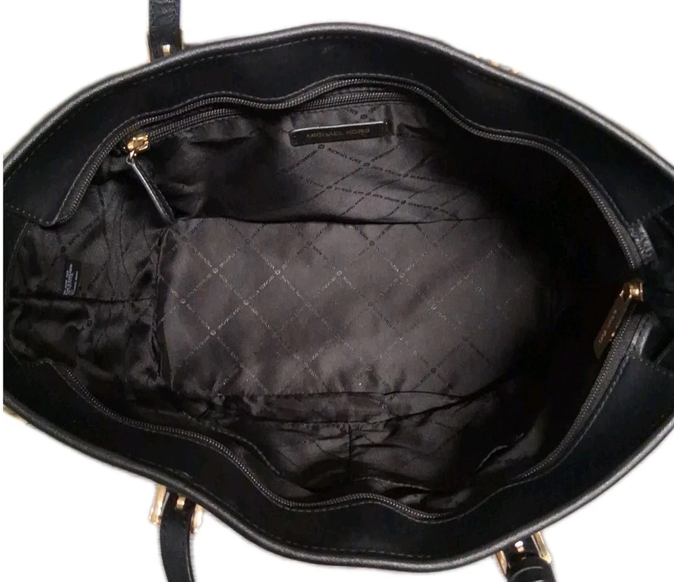 Bolso Michael Kors Jet Set Viaje Grande Negro Cuero Saffiano Bolso Dorado Resistente  Foto 3 de 4