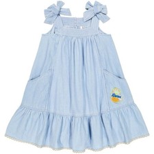 Zimmermann Kids Girls Toddler Halcyon Bow Strap Cotton Chambray Dress 1 Y Blue