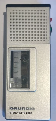 Grundig Stenorette 2080 + Steno-Kassette (Office Dh 2080) "Silver" Finish + Etui - Bild 1 von 3