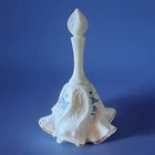Vintage FENTON BELL  Silver Crest Elizabeth Milk Glass Blue Flowers SIGNED 7”