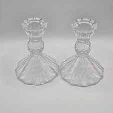 Pair (2) Lead Crystal 4" Candle Stick Holders Made in USA by Crystal Clear Ind.