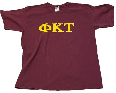 Phi Kappa Tau College Fraternity Gildan Cotton Tshirt Burgundy/Gold Men s Large
