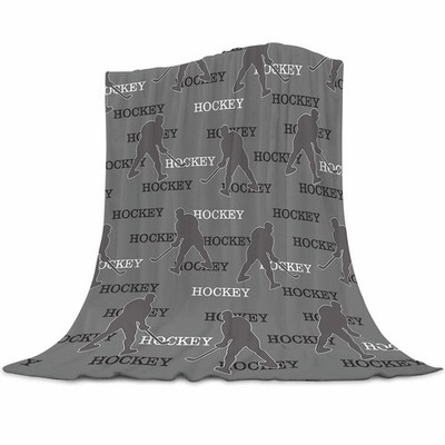 Hockey Blanket For Boys Ice Hockey Themed Grey Reversible Fleece 40x50 Inch