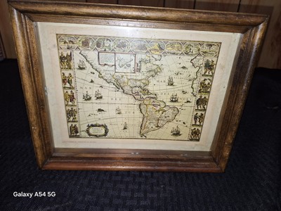 Donald Art Co. America Frame 8 X 10 Willem Blaeu's Americae Nova Tabula 1972 Map