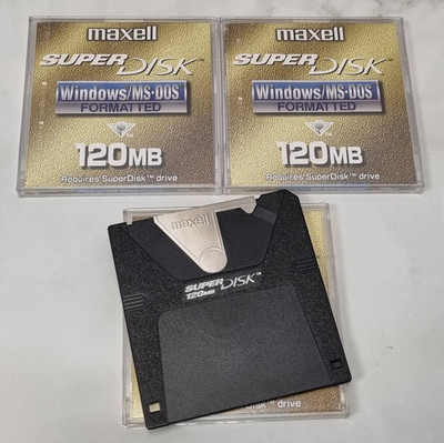 3x Maxell SuperDisk 120MB LS-120 Disketten 2x OVP Versiegelt 1x NEU Unbenutzt