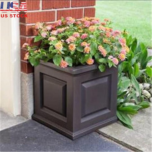 Self-Watering Square Planter Outdoor Garden Pot UV Resistant Drainage 16 In New