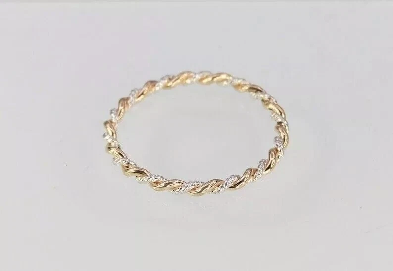Gold and Silver Twist Ring 14K Gold Plated & Sterling Silver Stack Women Ring - Image 4 of 4