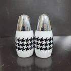 Vintage Gemco Westinghouse Salt Pepper Shakers Houndstooth White Milk Glass