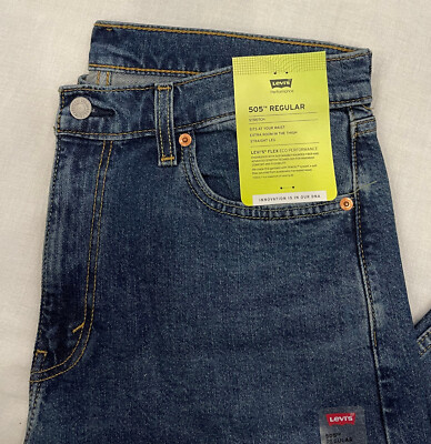 Levis Flex 505 Mens Regular Fit Stretch Jeans 36X32 Blue #2141