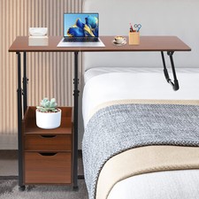 Overbed Laptop Table Desk Bed Table Folding Overbed Writing Table & Wheel Drawer