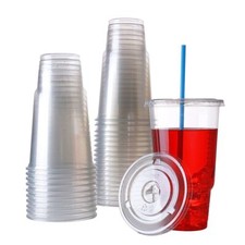 Disposable 32 Oz Clear Plastic Cups With Flat Lids With X Hole50 Sets