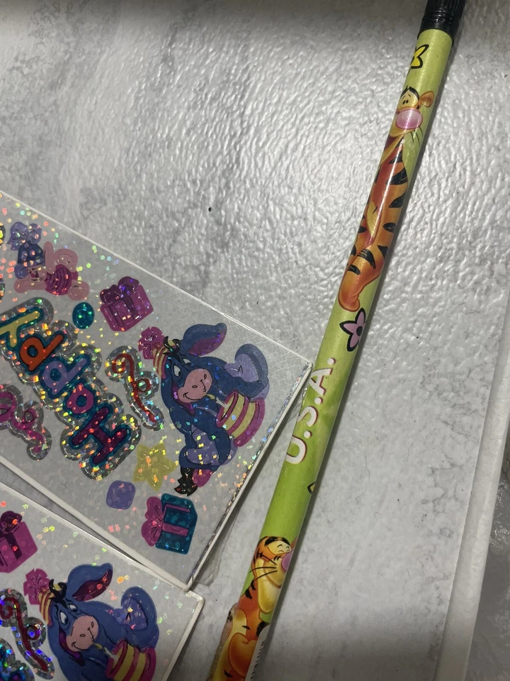 Winnie The Pooh Stickers, Pencil And Cake Topper Vtg Birthday Scrapbook Lot - Image 4 of 4