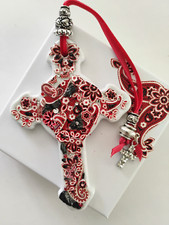 Anthracite Coal Cross- Red Paisley Pattern - gift box - Unique - artist made