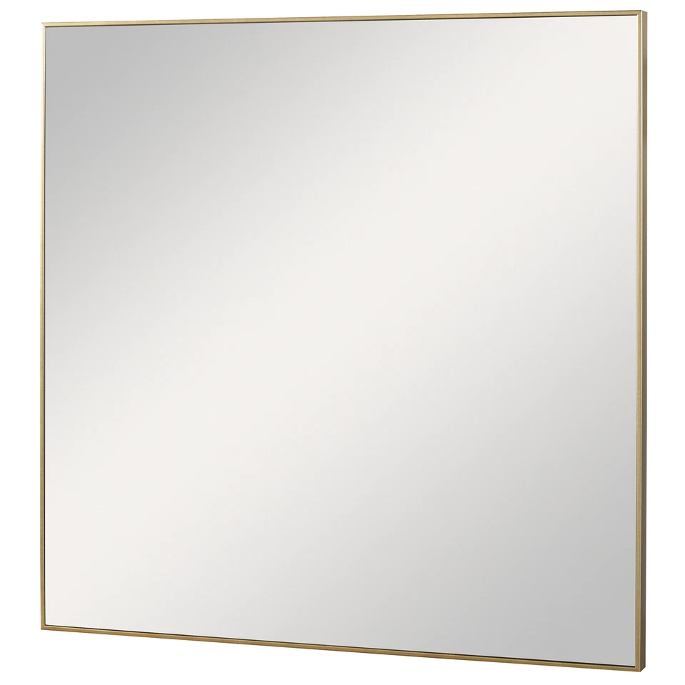 Elegant Gold Brass Square Wall Mirror 28in Metal Thin Frame Sleek Vanity Classic - Image 3 of 4