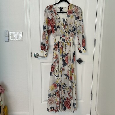 NWT Kate & Lily Floral Long Sleeve Smocked Waist Maxi Dress Sheer Lined Sz  6 | eBay