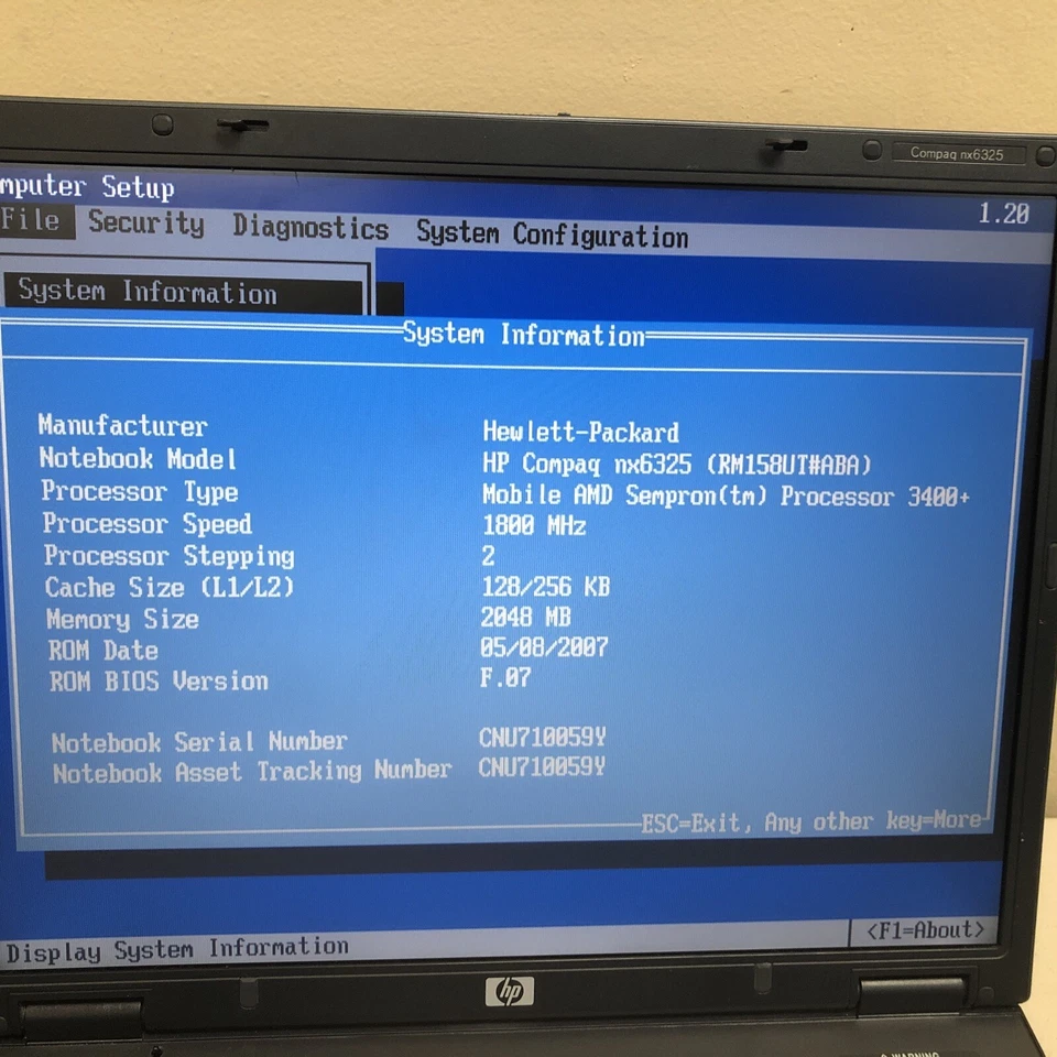 $ HP Compaq nx6325 laptop 15" mobile AMD Sempron 1.8GHz/2GB/80GB HDD/winXP - Image 2 of 4