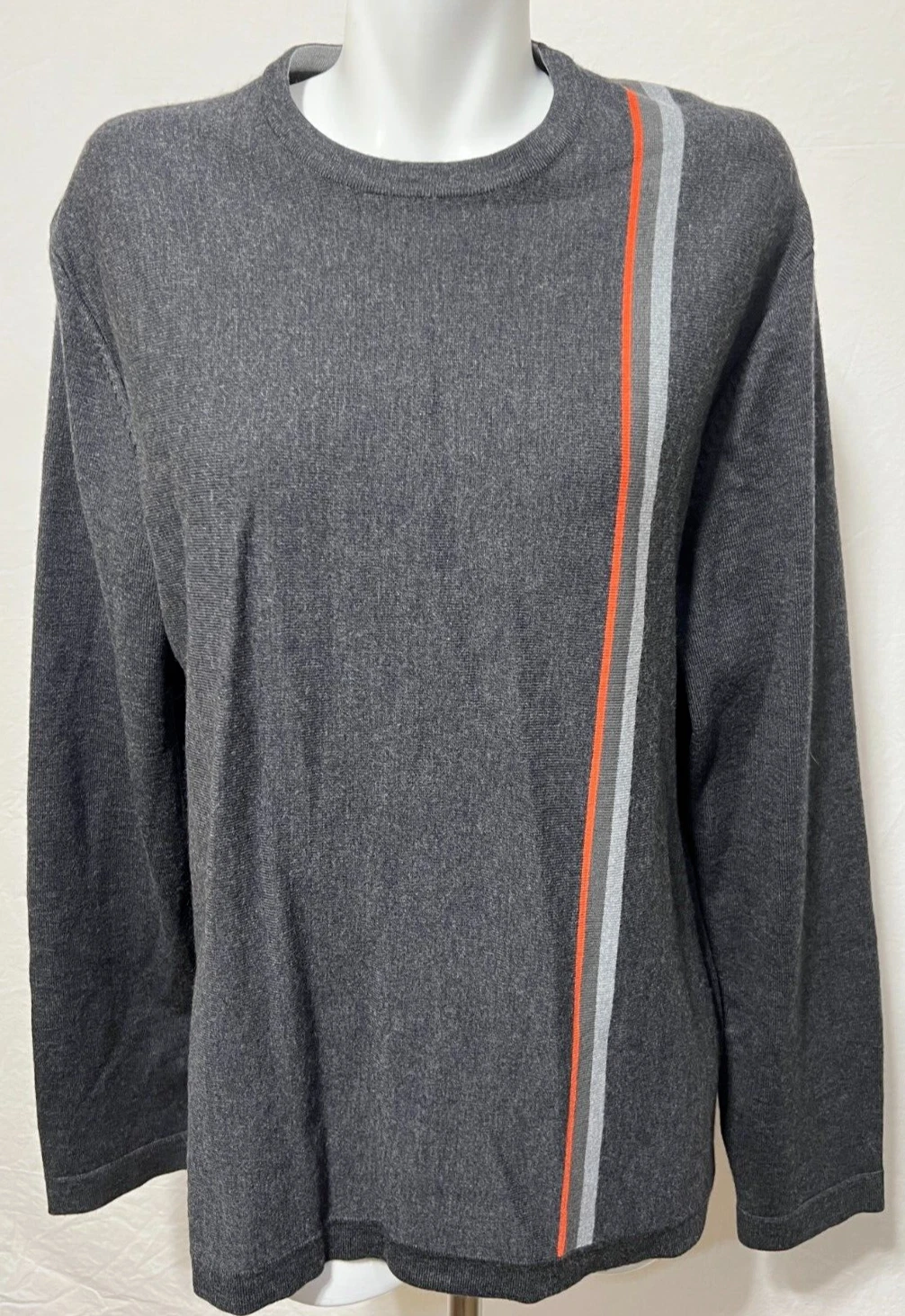Banana Republic Merino Wool Large Men Sweater Gray Orange Trim