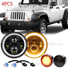 Black For Jeep Wrangler Jk 2007-2018 Combo 7led Headlights Turn Signal Lights