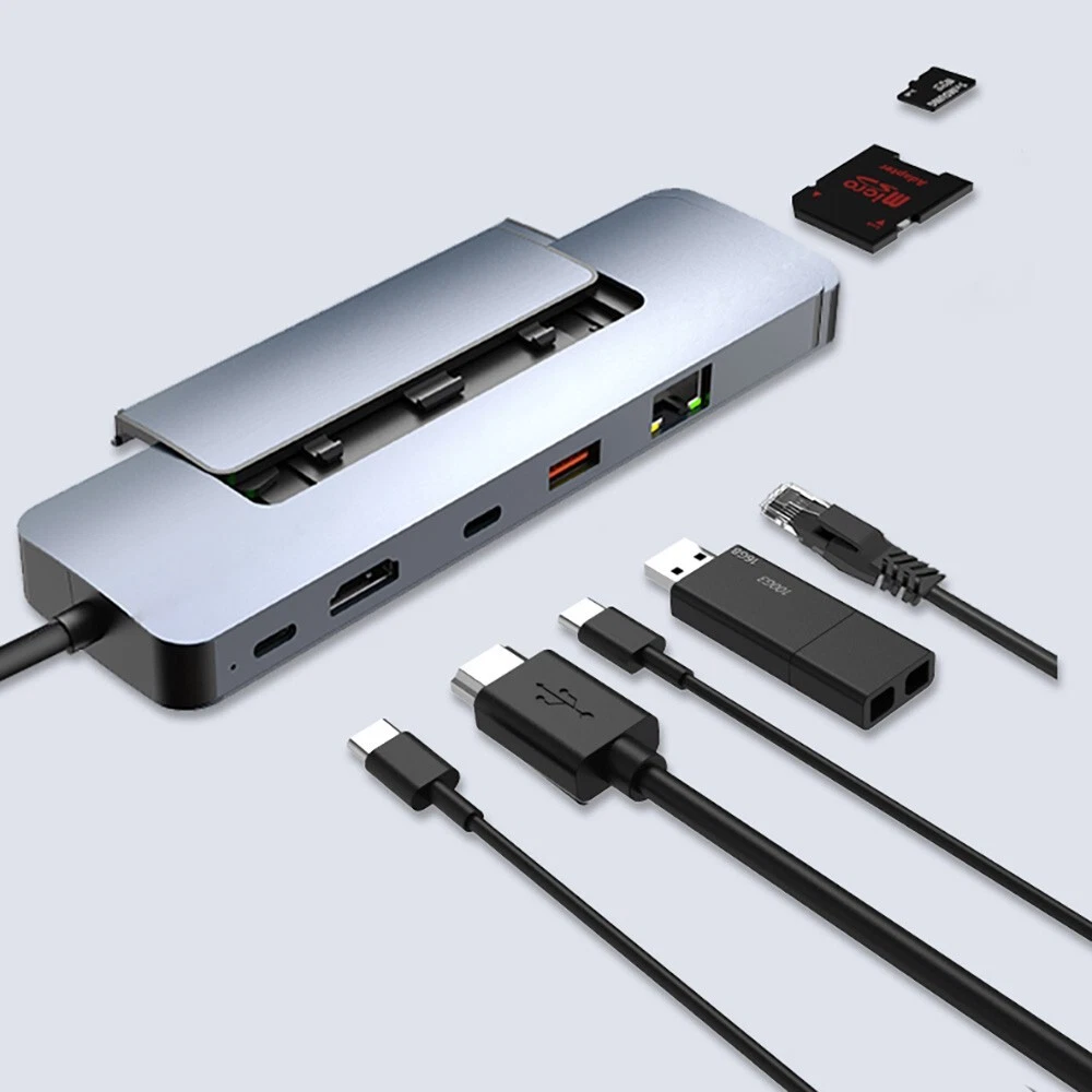 USB HUB with NVMe Bay 8in1 USB Dongle for PC/Macbook with 1GBs Ethernet Port