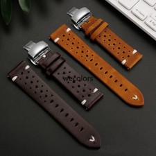 Perforated Hole Leather Replacement Watch Band Strap Bracelet Deployment Clasp