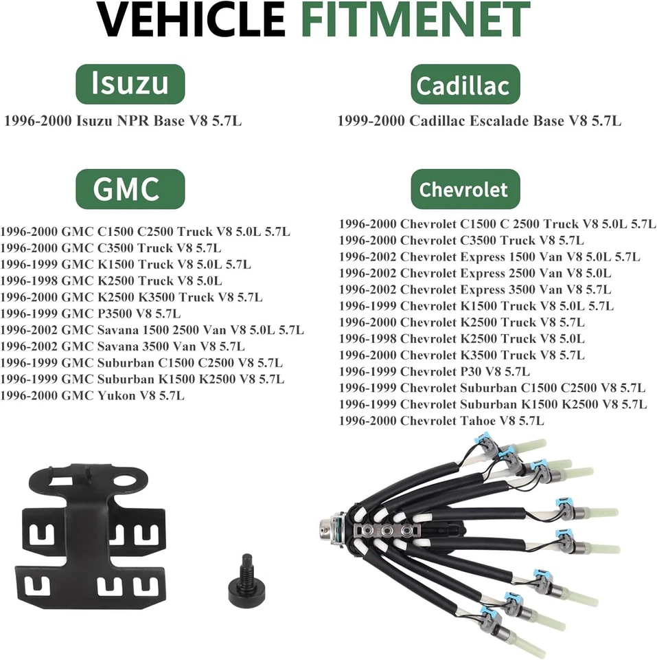 Inyector de combustible araña de 8 cilindros con soporte para camioneta GMC Chevy FJ504 Foto 3 de 4