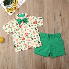2Pcs Toddler Baby Boys Printed Short Sleeve T-shirt Tops Shorts Outfits Clothes