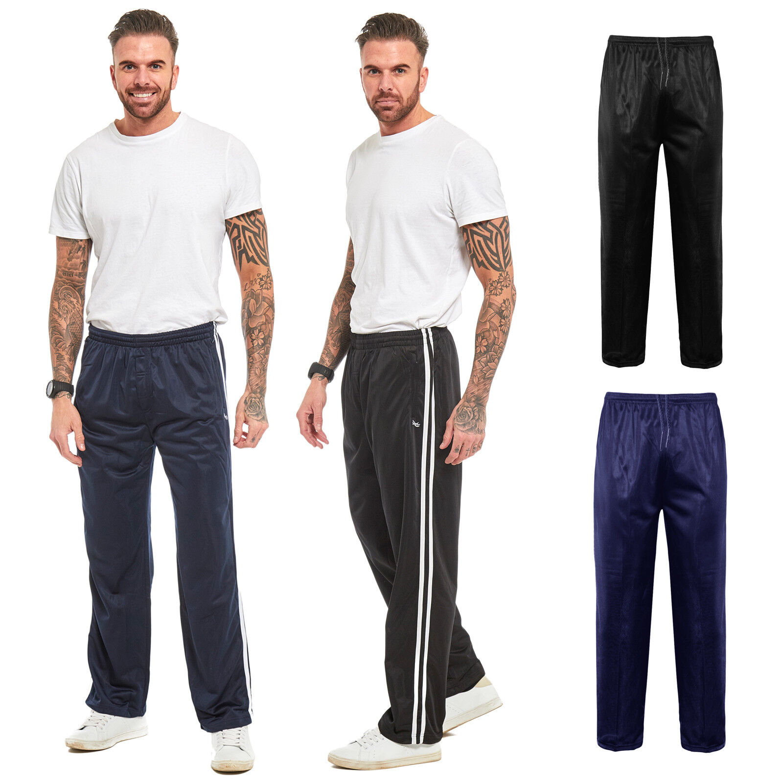 MENS SILKY JOGGING BOTTOMS STRIPED JOGGERS GYM SPORTS TRACKSUIT PANTS  TROUSERS