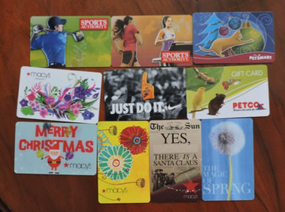 10 VERSCHIEDENE USA/AMERIKANISCHE GESCHENKKARTEN. KEIN WERT SAMMLERSTÜCK LOT 3