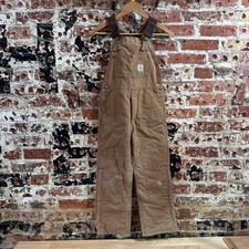 Vintage Carhartt Boy's Medium Brown Bib Insulated Overalls Double Knee Farm Bibs