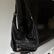Women s Black Shoulder Bag, Gold Hardware, Zi...