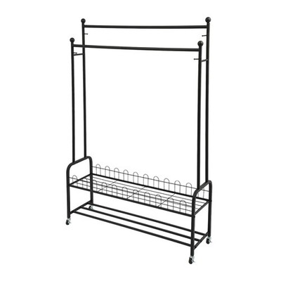 Stahl Kleiderständer mit Rollen, Rollbarer Kleiderständer, Schwarz 120*34*165 cm