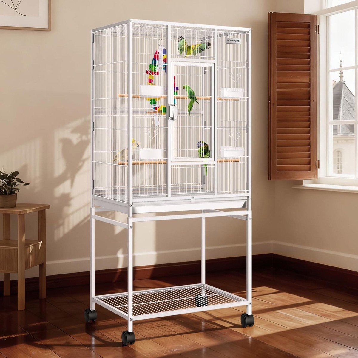 Large 54″ Wrought Iron Bird Cage w/ Stand & Wheels for Parrots