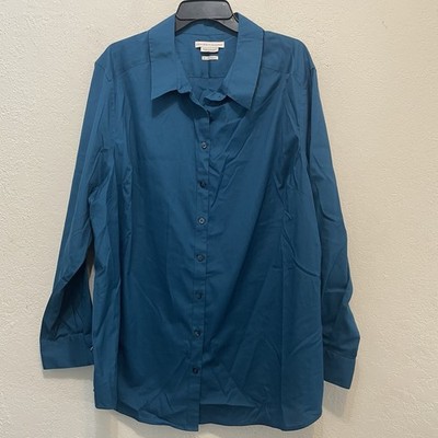 Foxcroft Lane Bryant Shirt Women Size 28 Wrinkle Free Stretch Button Long Sleeve