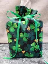 St. Patrick's Green Clovers  cotton fabric, handmade, square tissue box cover