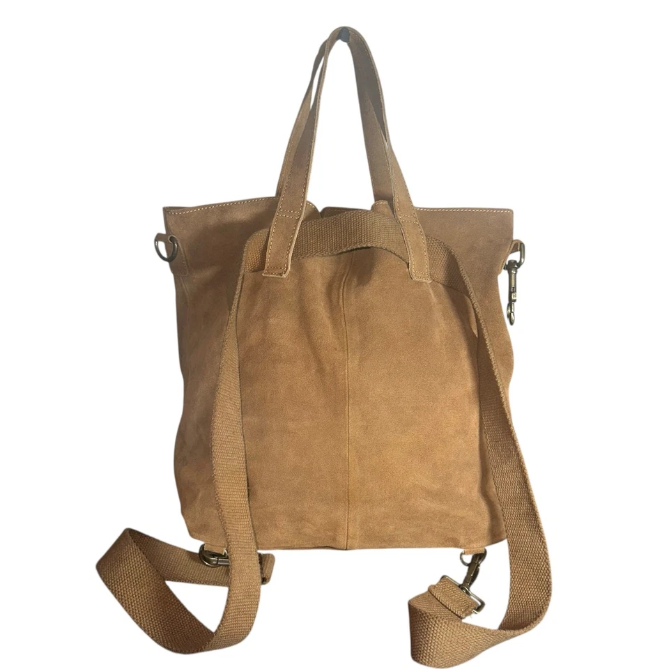 Free People Tan Suede Convertible Tote Backpack Boho Minimalist Bag Modern Boho - Image 4 of 4