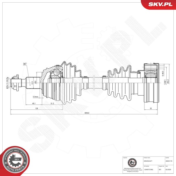 Esen SKV Antriebswelle 40SKV170 FüR VW Bora 1 1J2 Golf 4 Variant 1J5 1J1 1J6 VAN-image