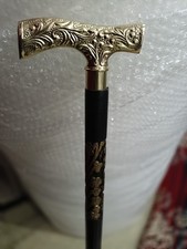 Vintage Wooden Walking Stick Handmade Carved Cane Men Women Derby Brass Handle