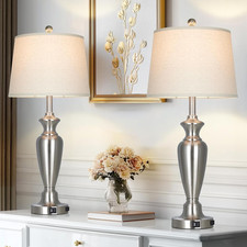 30" Silver Touch Control Table Lamps Set of 2 with USB Ports  Bulbs