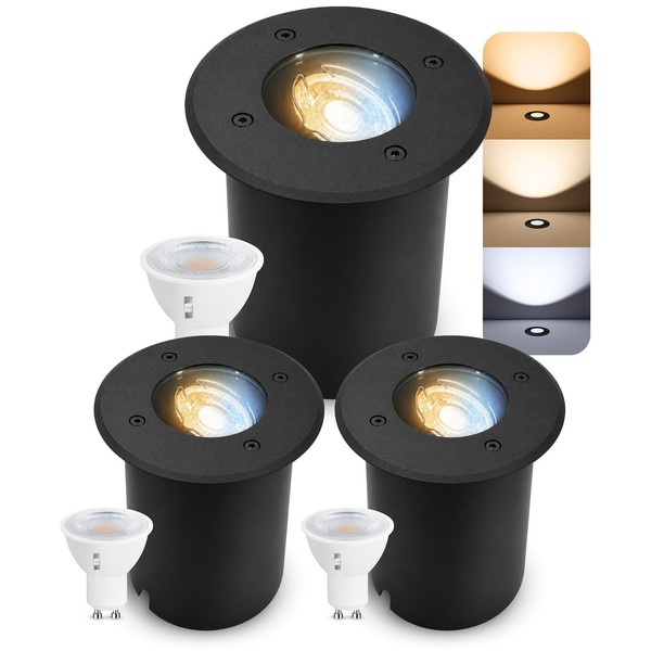 Juavi 3X Led Bodeneinbaustrahler Schwarz GU10 5W Drei Lichtmodi Spot Gartenspot-image