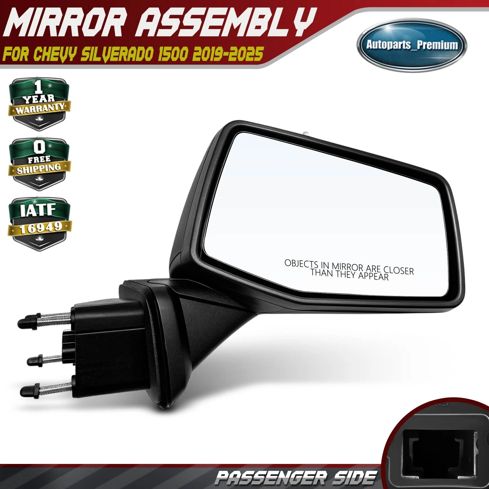 Passenger Manual Adjust Mirror w/ Manual Fold for Chevrolet Silverado 1500 19-25