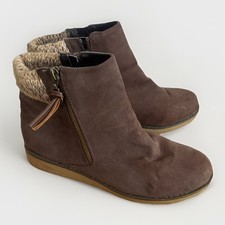 Evan’s Wide Fit UK 8 Faux Brown Suede Knitted Cuff Zip Up Flat Woman’s Boots