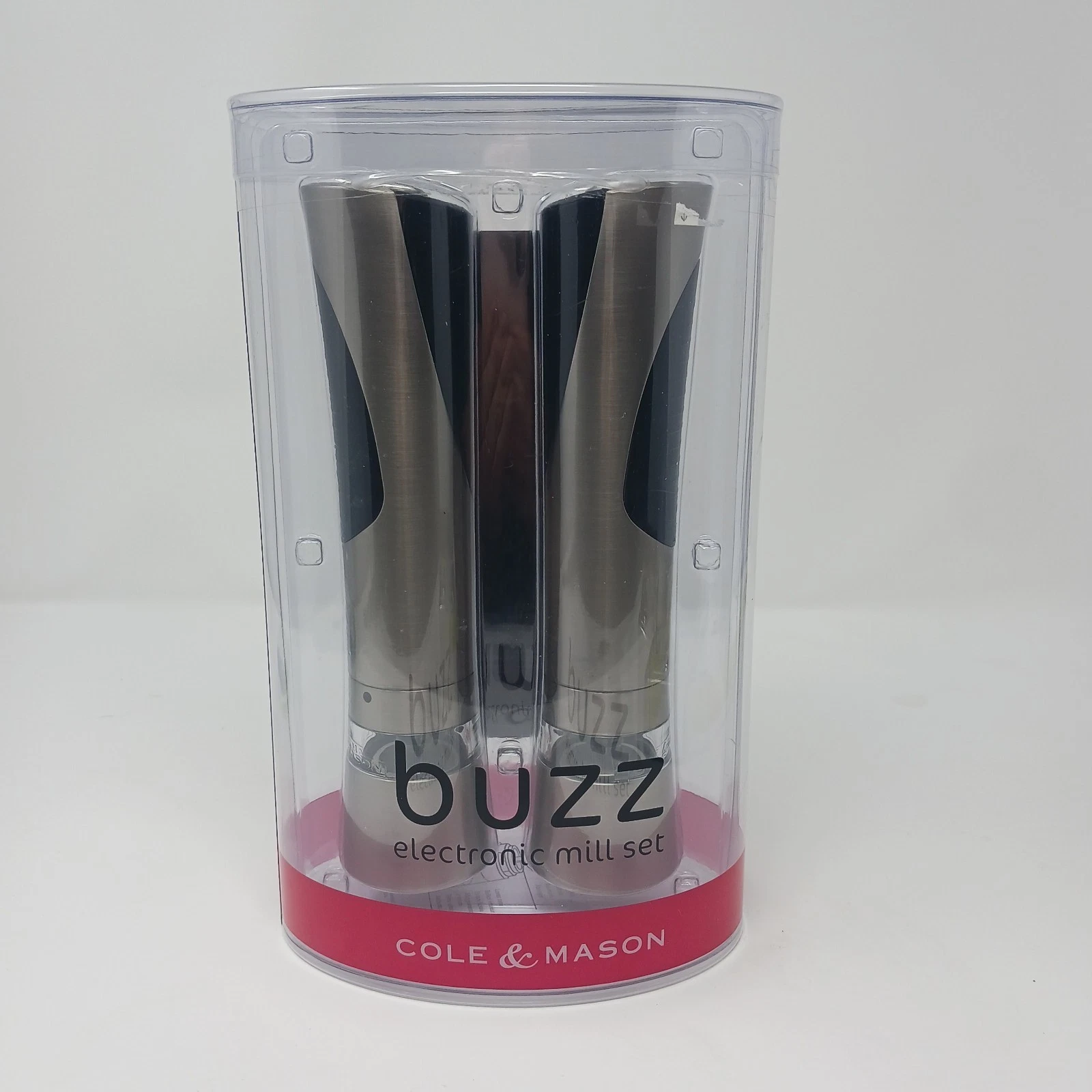 Cole & Mason Buzz Electronic Mill Set, NIB Battery Operated, 8" Silver/Black