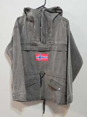 Vtg J. Peterman S 1990's Norway Flag 1/4 Zip Pullover Parka Jacket