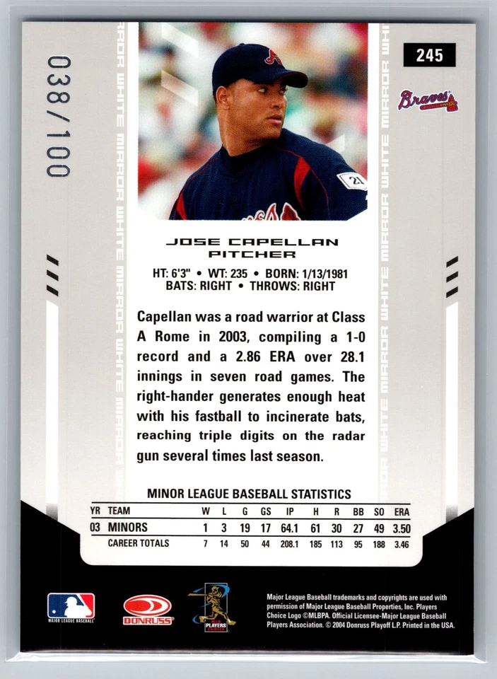 Jose Capellan 2004 Leaf Certified Mirror White /100 #245 - Image 2 of 2