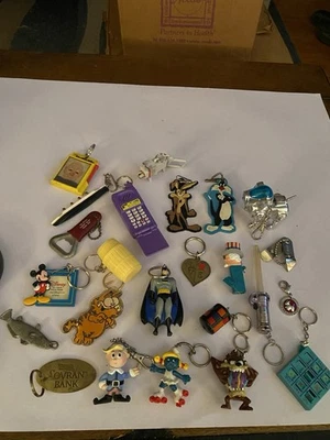Group Of Vintage Keychains Batman Looney Toons Barrel Of Monkeys Garfield Mickey - Image 1 of 4