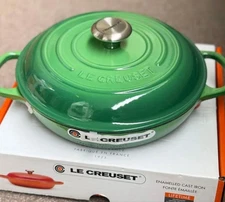 Le Creuset Shallow Casserole Braiser 26cm 2L 2.5 qt Bamboo Green Cast Iron
