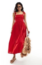 Abercrombie & Fitch Tie-Strap Emerson Red Ruched Bodice Maxi Event Dress Medium